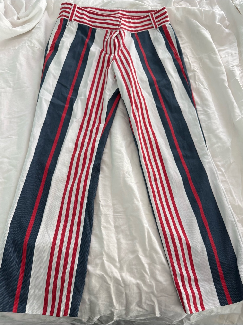 Tory Burch Red White and Navy Striped Wide-Leg Pants